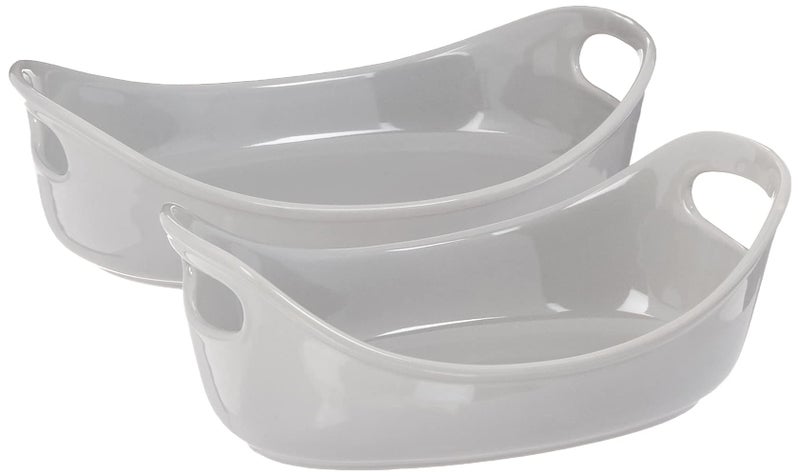 Rachael Ray Ceramics Bubble and Brown Oval Baker Set, 2-Piece, Light Sea Salt Gray - - Image 1
